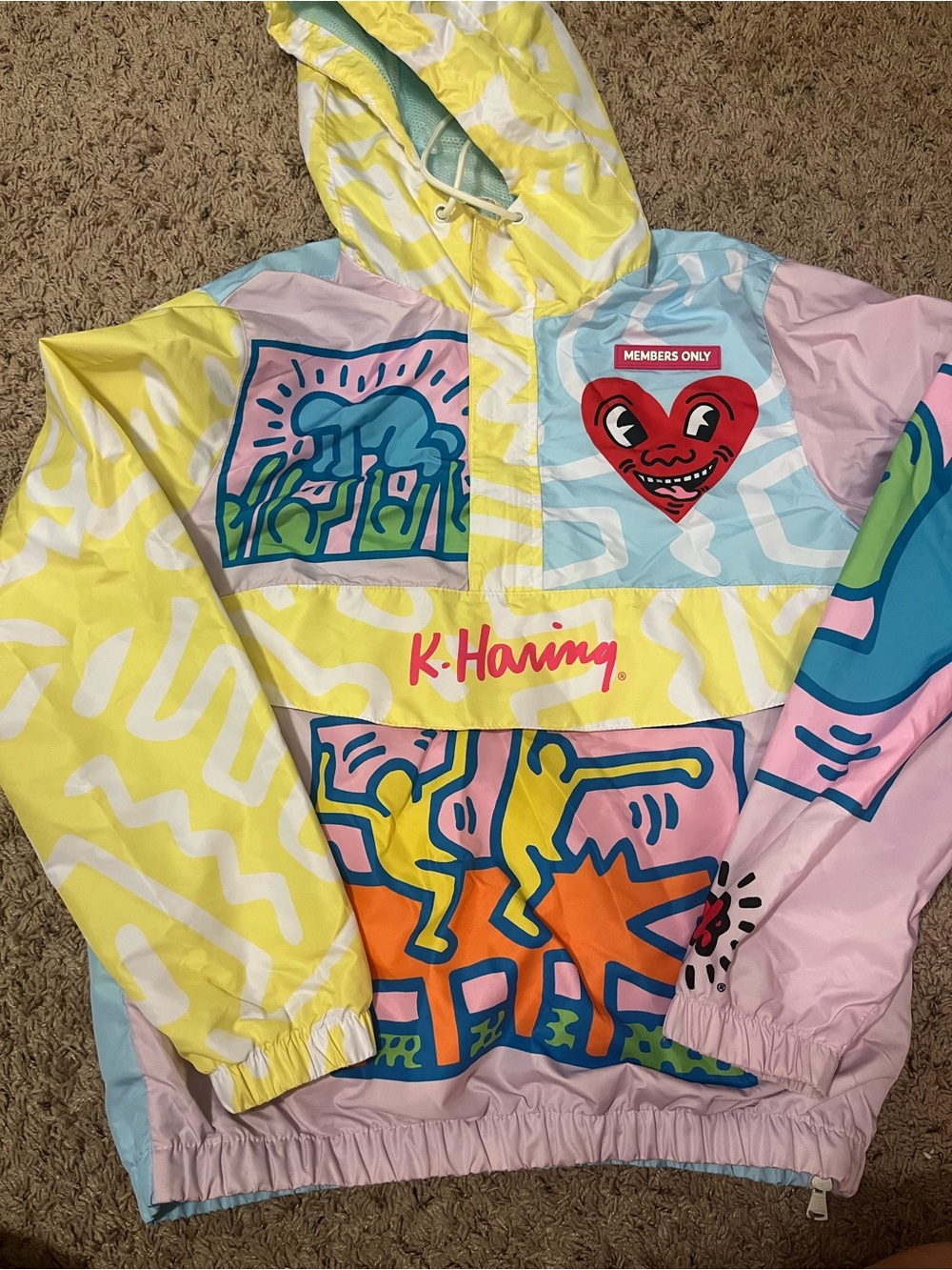 Members Only Keith Haring Colorblock Pullover Windbreaker in Yellow Pink Blue